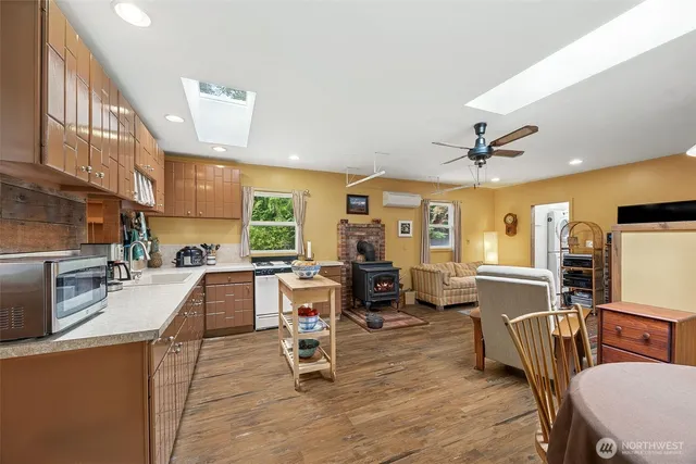 a view of a brick building with many windows