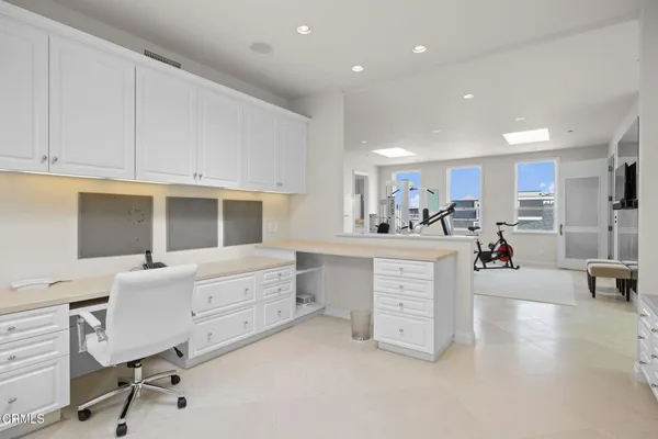 an aerial view of a house with a outdoor space