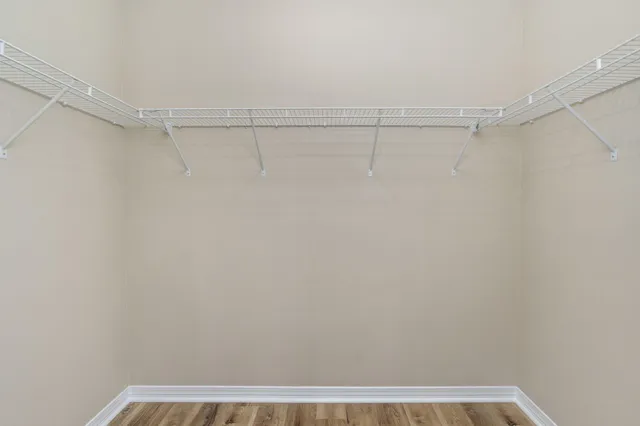 a view of a room with racks on the wall