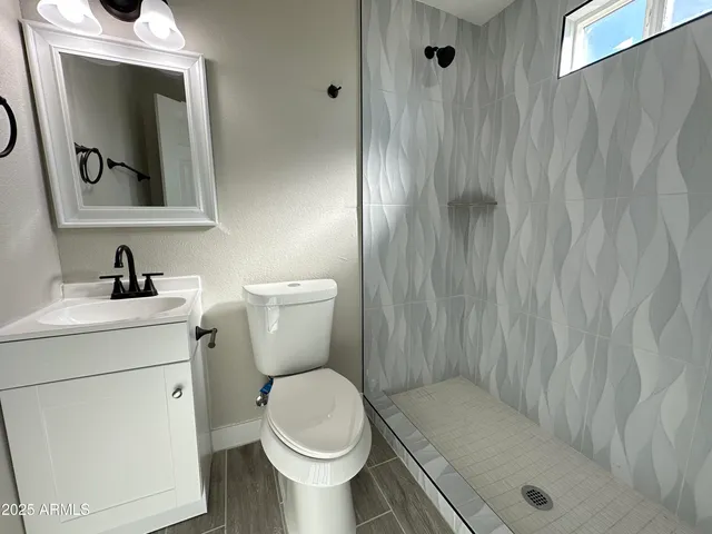 a bathroom with a toilet a sink and mirror