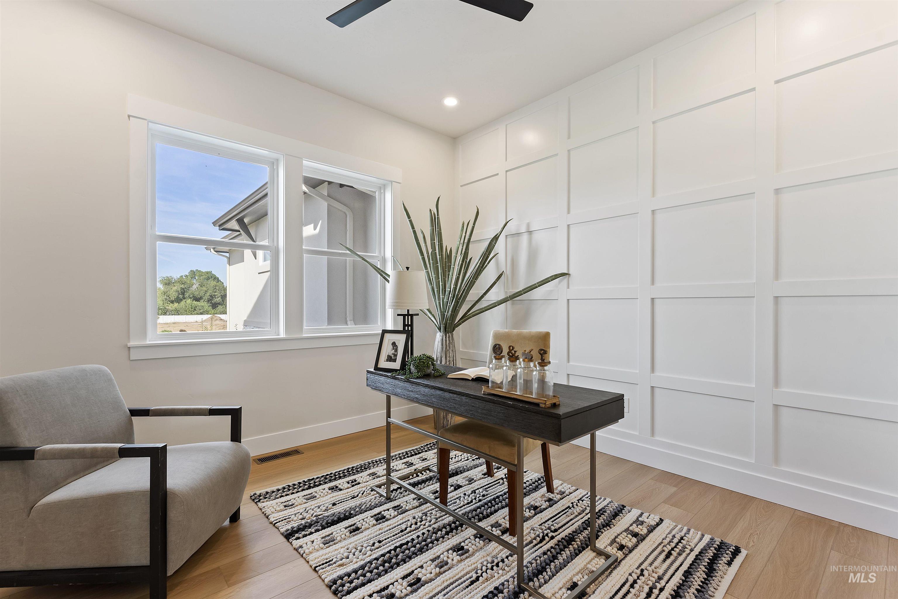 24864 Ardmore Court Caldwell, ID 83607 - Photo 38 of 48 Office featuring a decorative wall, light wood-style flooring, and recessed lighting