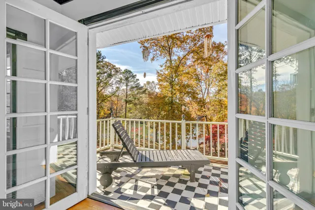 a view of a fire pit with large trees