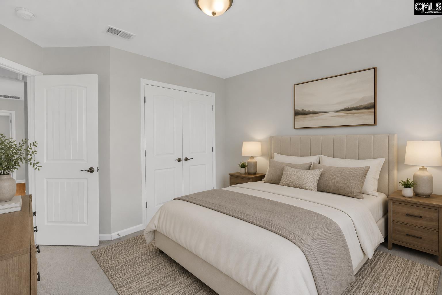748 North Pinewalk Way Elgin, SC 29045 - Photo 15 of 25 a bedroom with a bed and a lamp with wooden floor