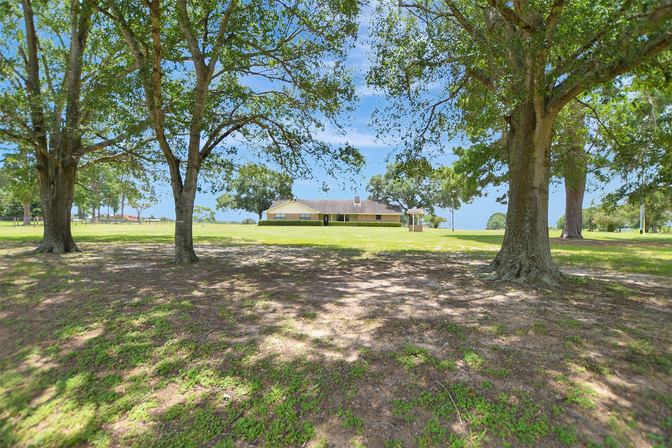 341 South S Loop Bellville, TX 77418 - Photo 3 of 33 A spacious, single-story home set on a large, open lot with mature trees providing ample shade. Ideal for privacy and outdoor activities.