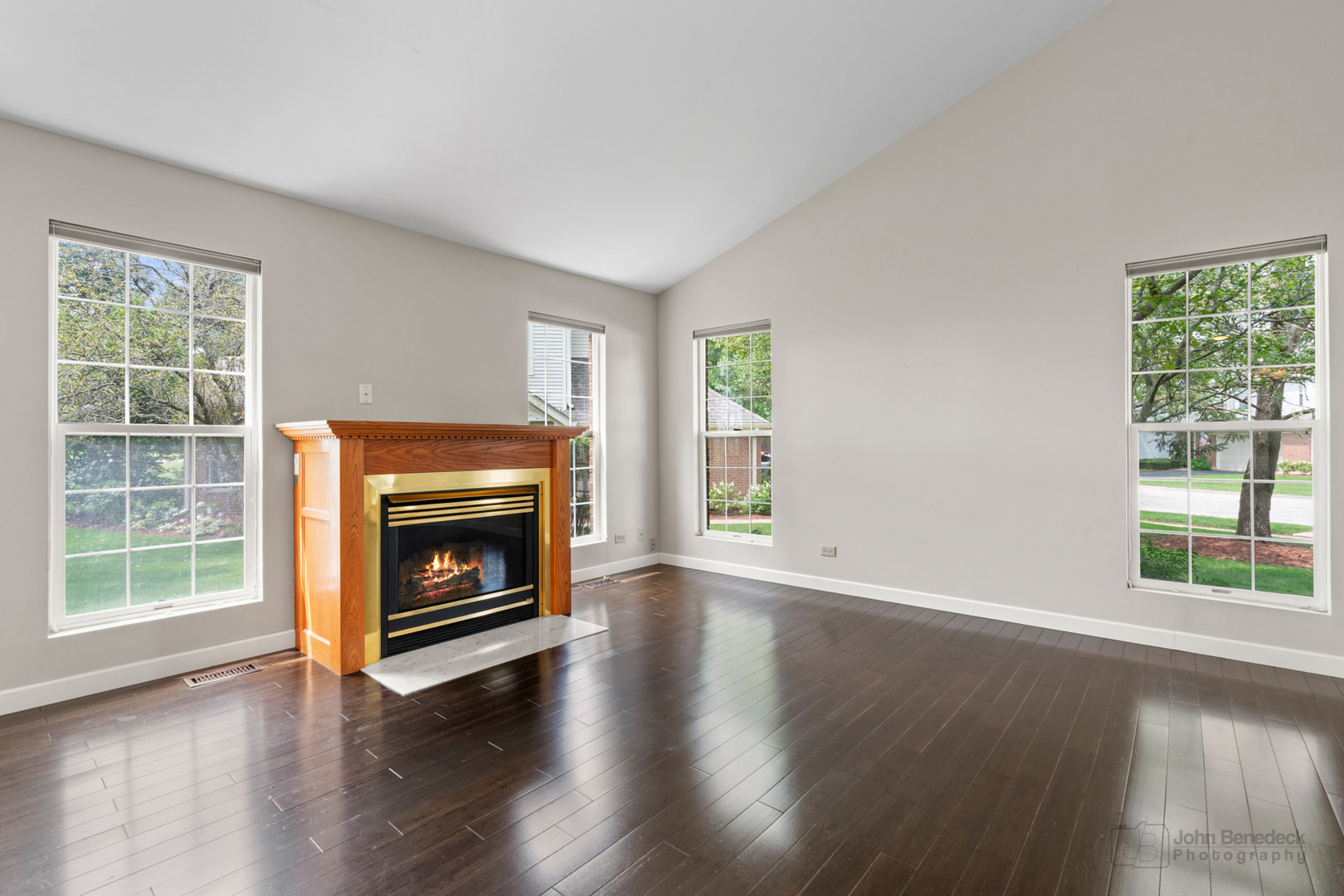 115 Ione Drive, Unit E South Elgin, IL 60177 - Photo 3 of 29 a view of an empty room with wooden floor fireplace and a window