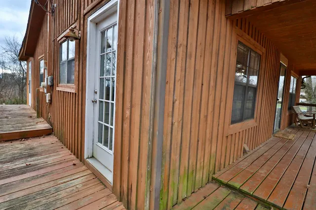 a view of a wooden balcony