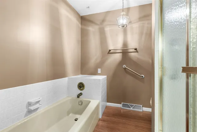 a bathroom with a bathtub