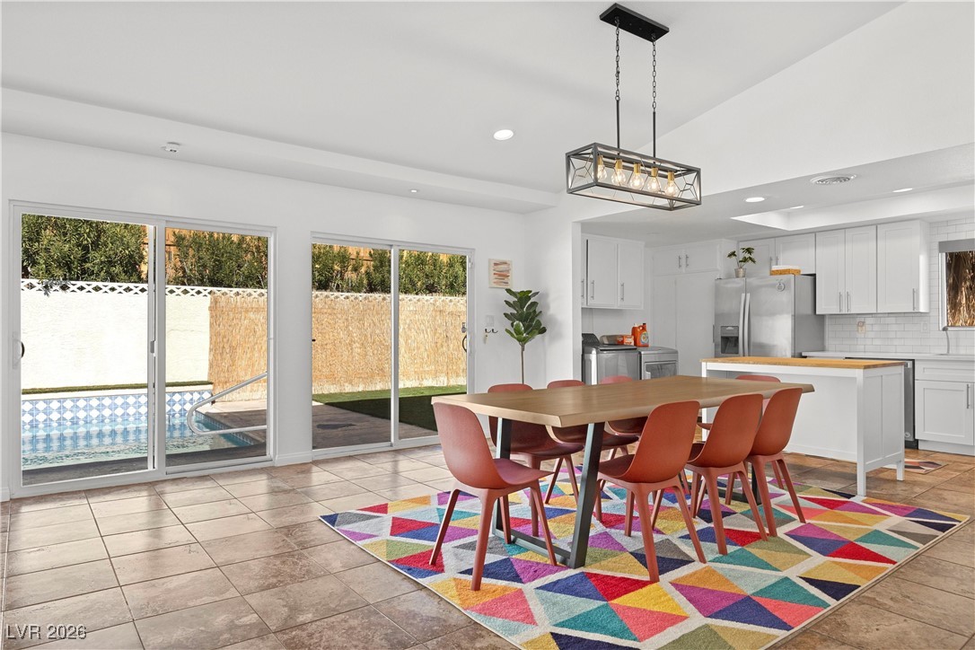 Dining space with recessed lighting