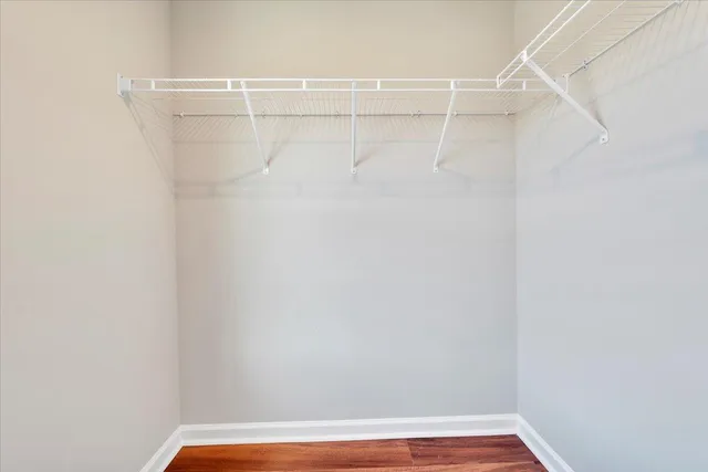 a view of a room with racks on the wall