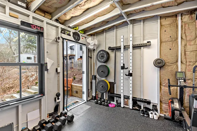 a view of a room with gym equipment