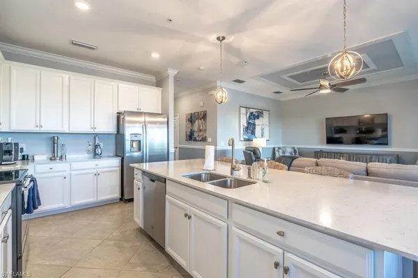 a large kitchen with cabinets