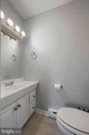 a bathroom with a sink a toilet and a mirror