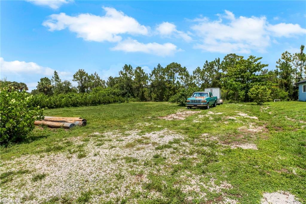 765 Aprile Avenue South Lehigh Acres, FL 33974 - Photo 31 of 32 a view of a backyard with table and chairs plants and large trees