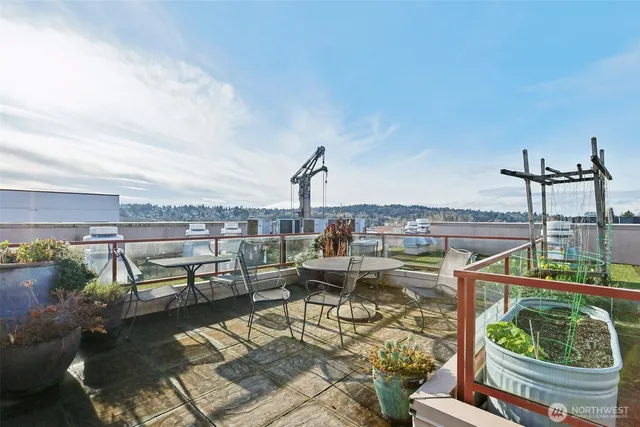 a view of a terrace with furniture