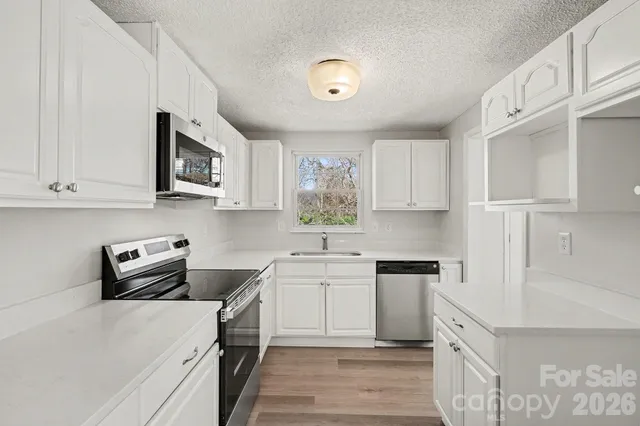 a kitchen with a sink a stove and cabinets