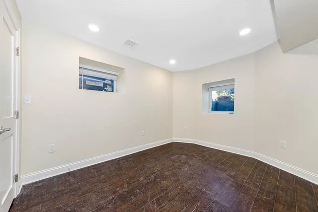 an empty room with a workspace