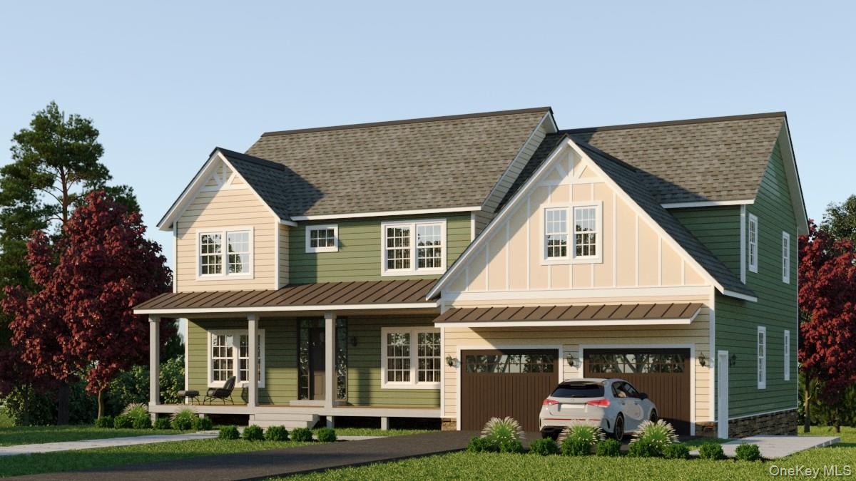 View of front of home featuring a porch, roof with shingles, a garage, and driveway