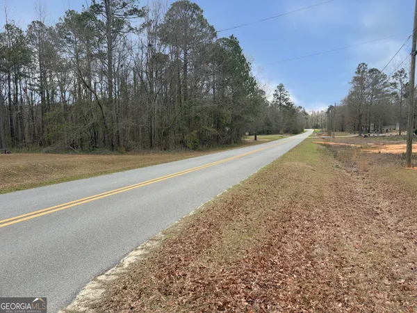a view of a yard with large trees
