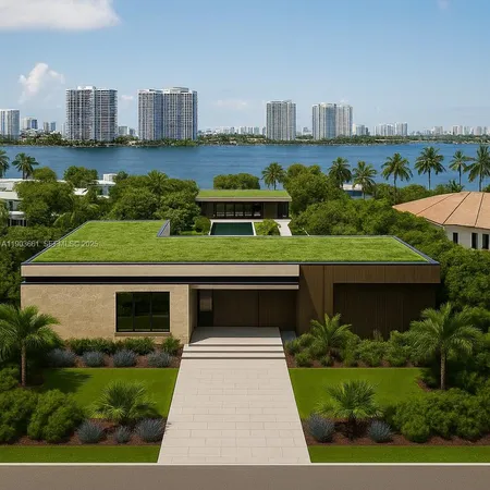 a front view of a house with a yard and potted plants
