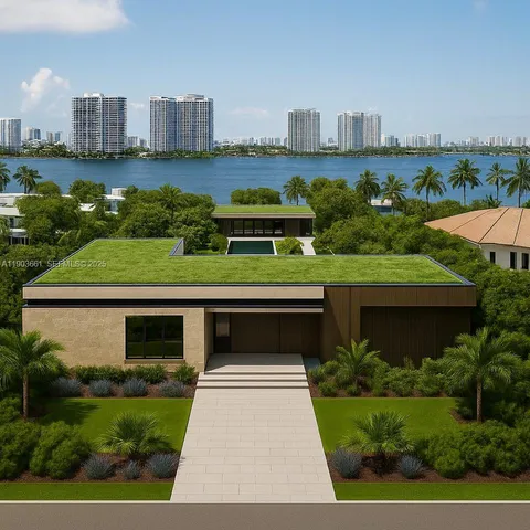 a front view of a house with a yard and potted plants