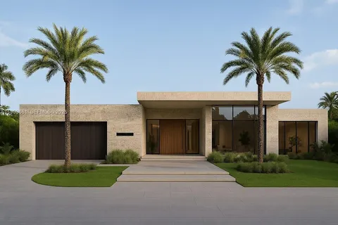 a palm tree in front of house with yard