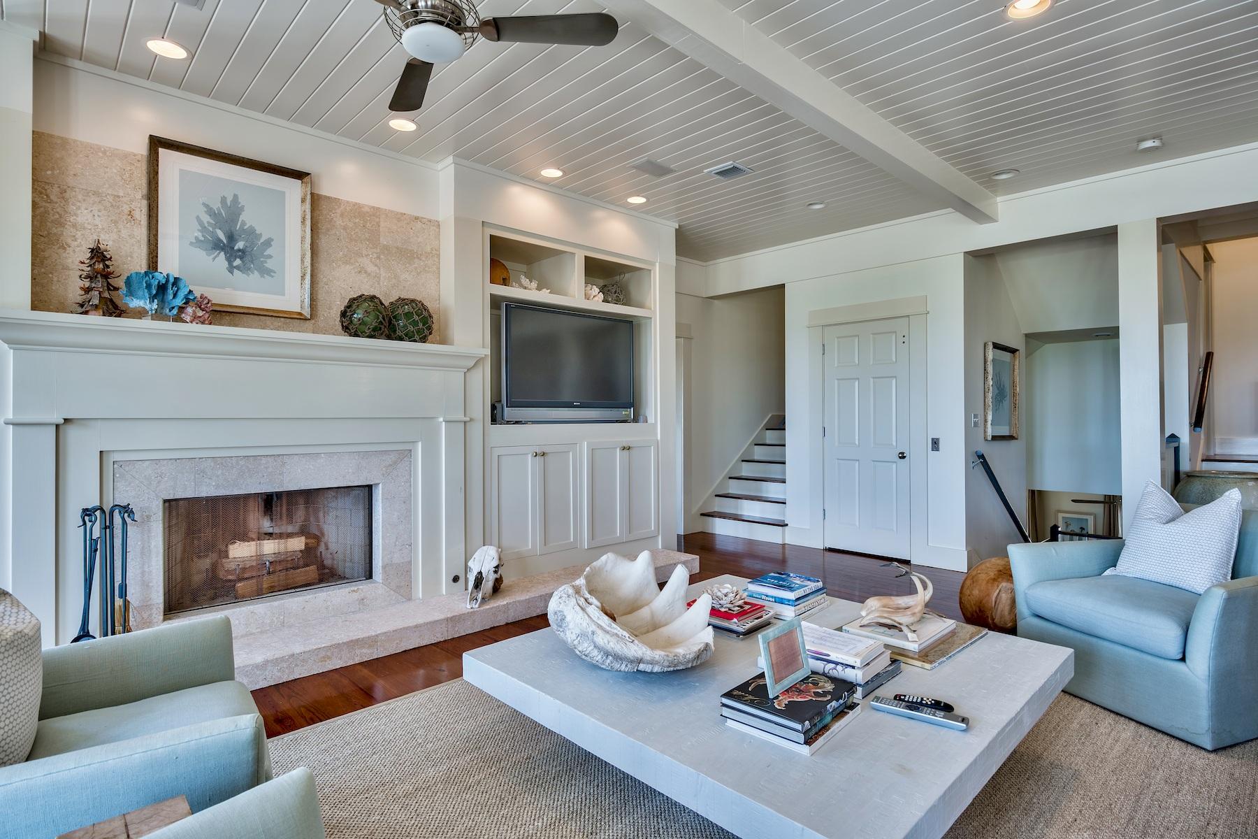 369 Old Beach Road Santa Rosa Beach, FL 32459 - Photo 16 of 50 a living room with furniture and a fireplace
