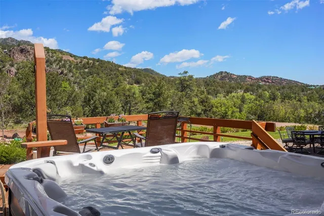 a view of a terrace with furniture