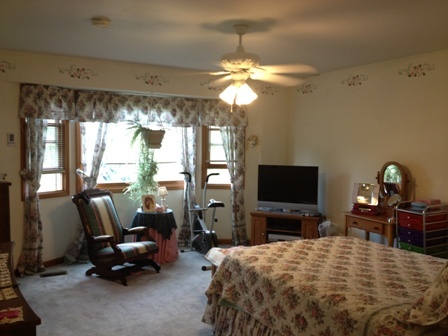 26001 Mary Road Garden Prairie, IL 61038 - Photo 13 of 19 a spacious bedroom with a bed and a flat tv screen on dresser