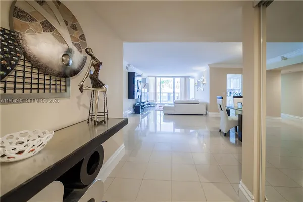 a lobby with a couch