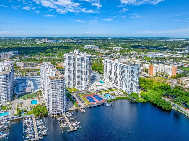 a view of a city with tall buildings