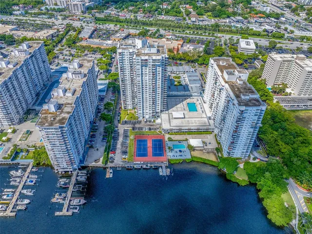 a view of a city with tall buildings