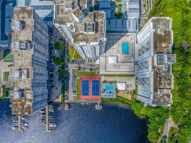 a city view with tall buildings