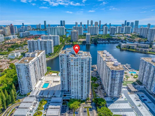 a view of a city and lake