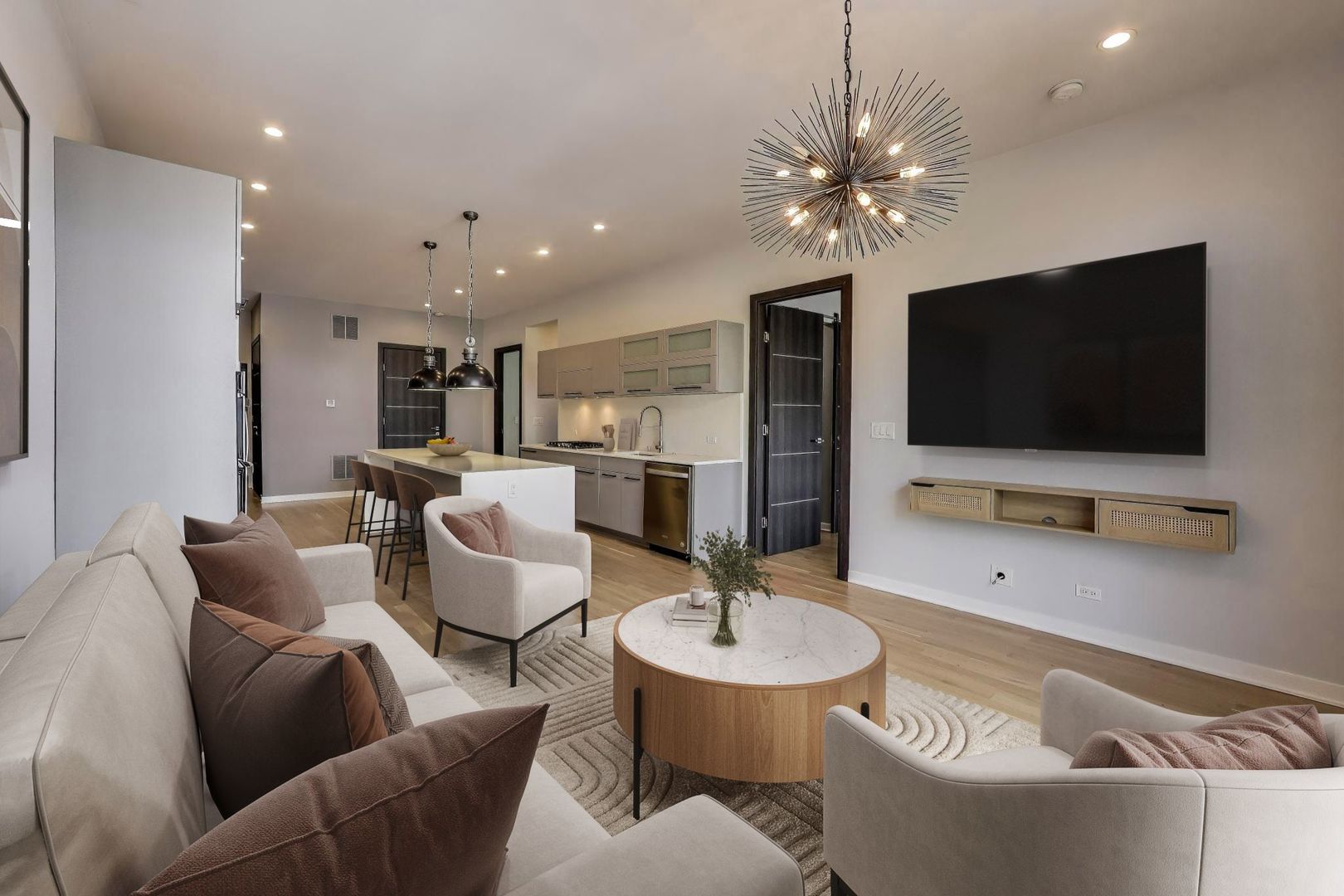 1708 West Cermak Road, Unit 3W Chicago, IL 60608 - Photo 5 of 26 a living room with furniture and a flat screen tv