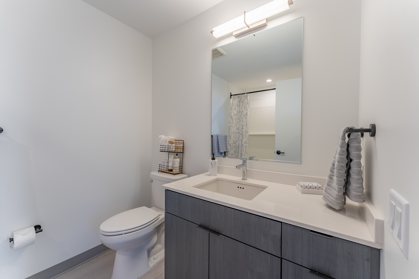 Undisclosed Address Chicago, IL 60642 - Photo 9 of 15 a bathroom with a sink a toilet and mirror