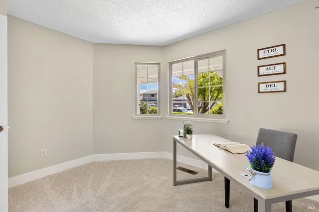 a view of a room with a window