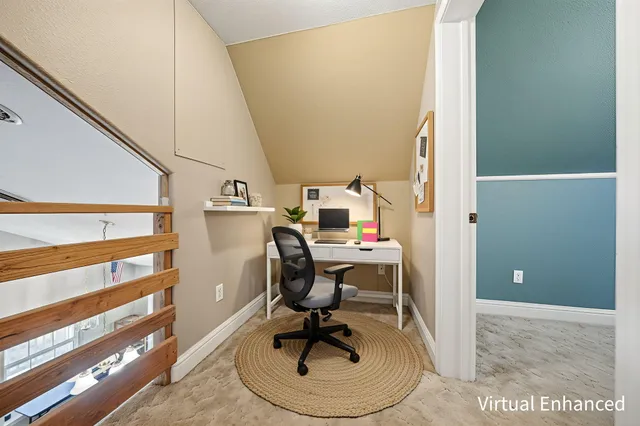 a view of a park with large trees