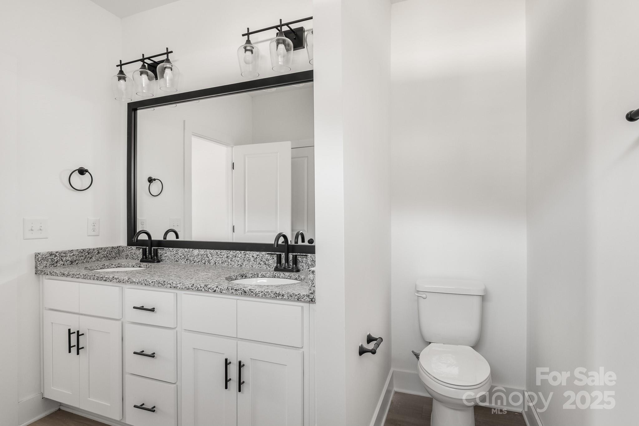 3307 Old Pageland Monroe Road Monroe, NC 28112 - Photo 17 of 35 a bathroom with a granite countertop toilet sink and mirror