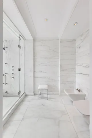 a bathroom with a bathtub and a shower