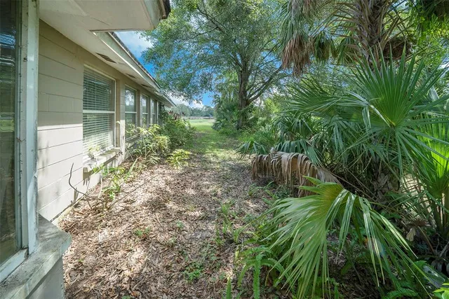 a backyard of a house with lots of green space