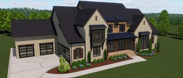 a front view of a house with garden