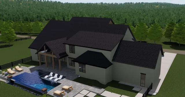 a view of a patio in backyard