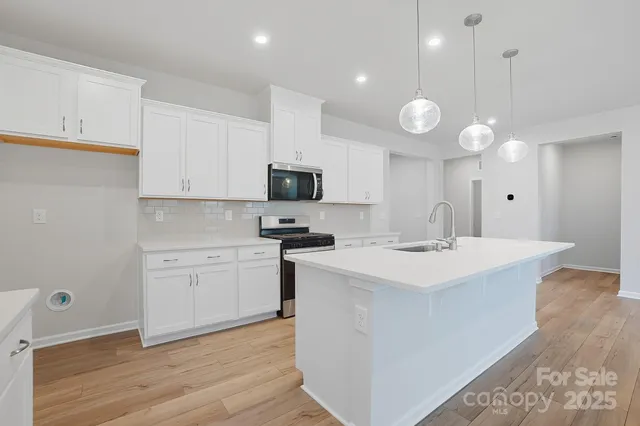 a kitchen with a sink a stove and cabinets