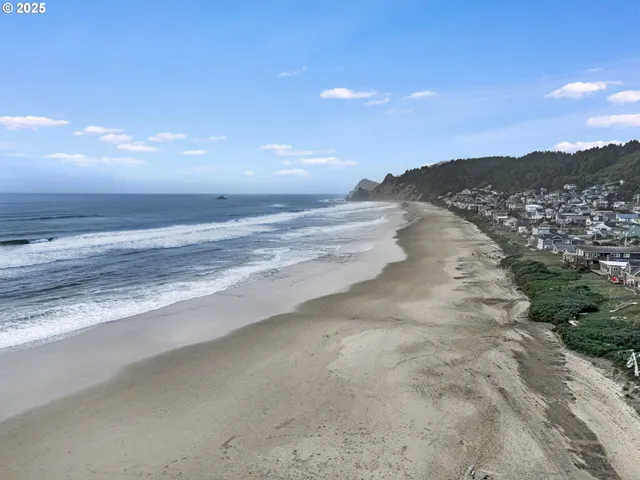 a view of a beach with a city view