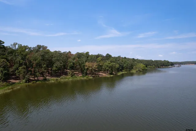 a view of a lake with houses in the back
