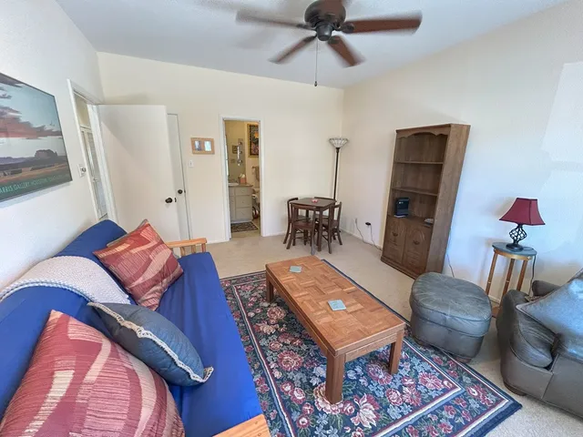 a living room with furniture and a rug