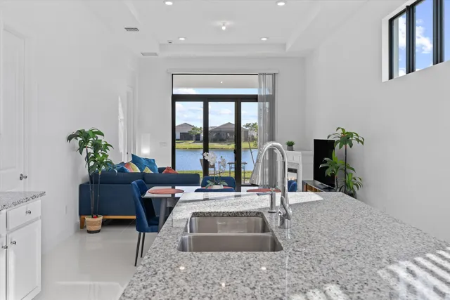 a room with furniture and a potted plant