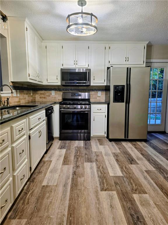 108 Riley Way Canton, GA 30115 - Photo 9 of 33 a kitchen with stainless steel appliances a stove refrigerator and cabinets