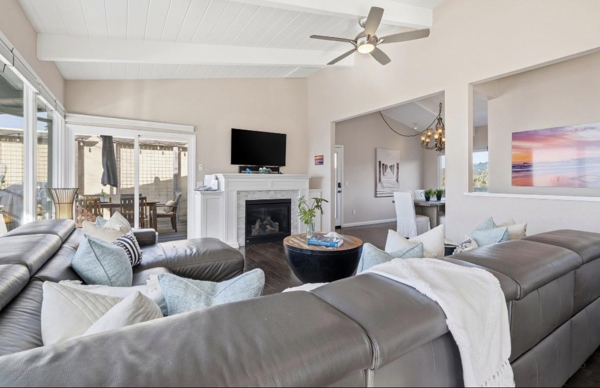 229 Rio Del Mar Boulevard Aptos, CA 95003 - Photo 2 of 27 a living room with furniture a fireplace and a flat screen tv