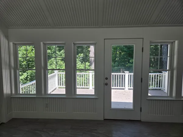 a living room with a large window